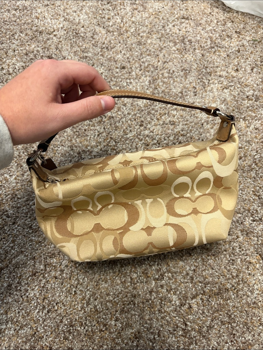 Coach Mini Shoulder Bag in Beige and Tan Signature Canvas